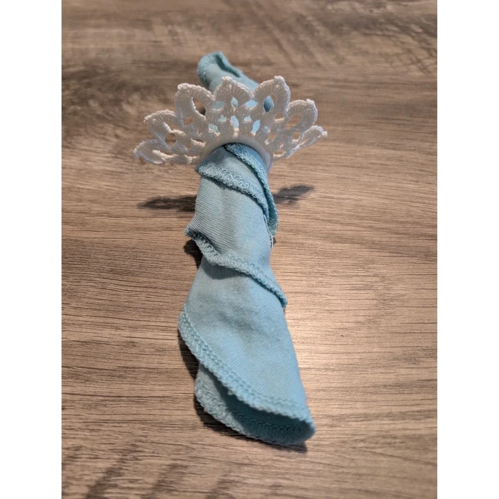 Vintage White Crochet Napkin Rings Set of 12 Boho‎ Lace Fan Pattern Table Decor